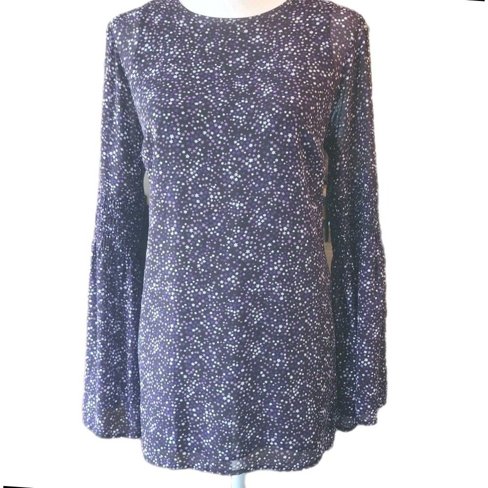 Michael Kors Blouse Top Womens Small Purple White Sheer Romantic Boho Girly Fall